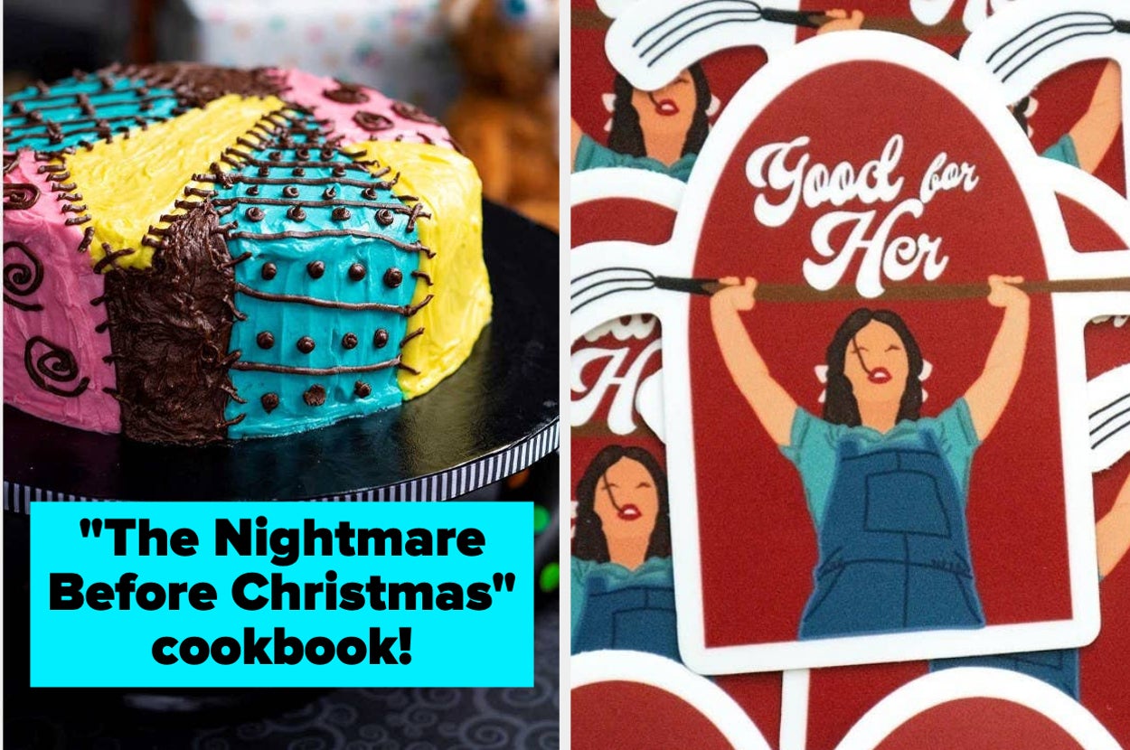 The nightmare before christmas cookbook and a sticker from pearl