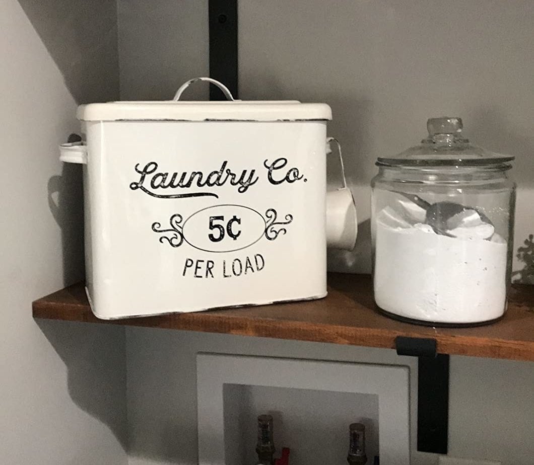 the laundry bin above a reviewer&#x27;s washing machine