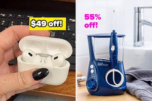 airpods pro on the left and water flosser on the right