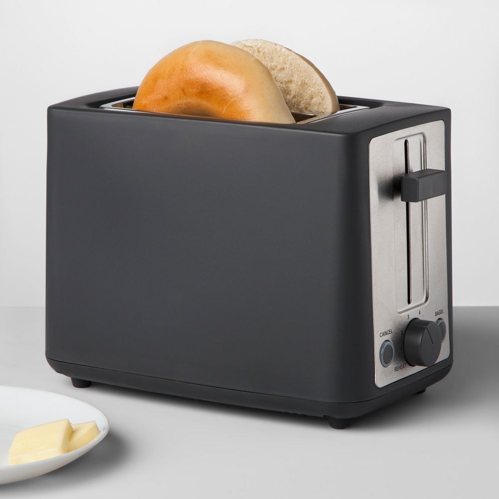 the toaster with a bagel inside