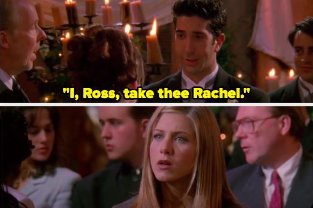 A man is getting married, saying &quot;I Ross take thee Rachel&quot;