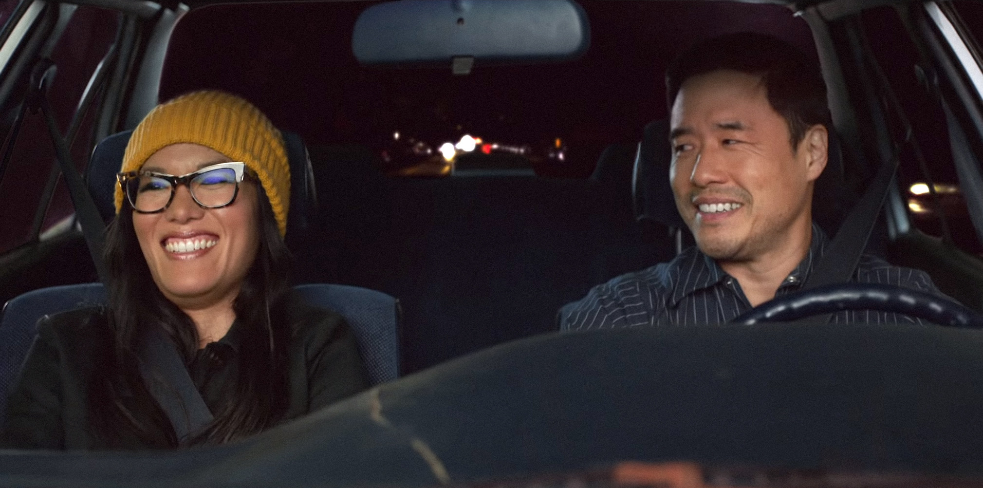 Ali Wong and Randall Park in a car