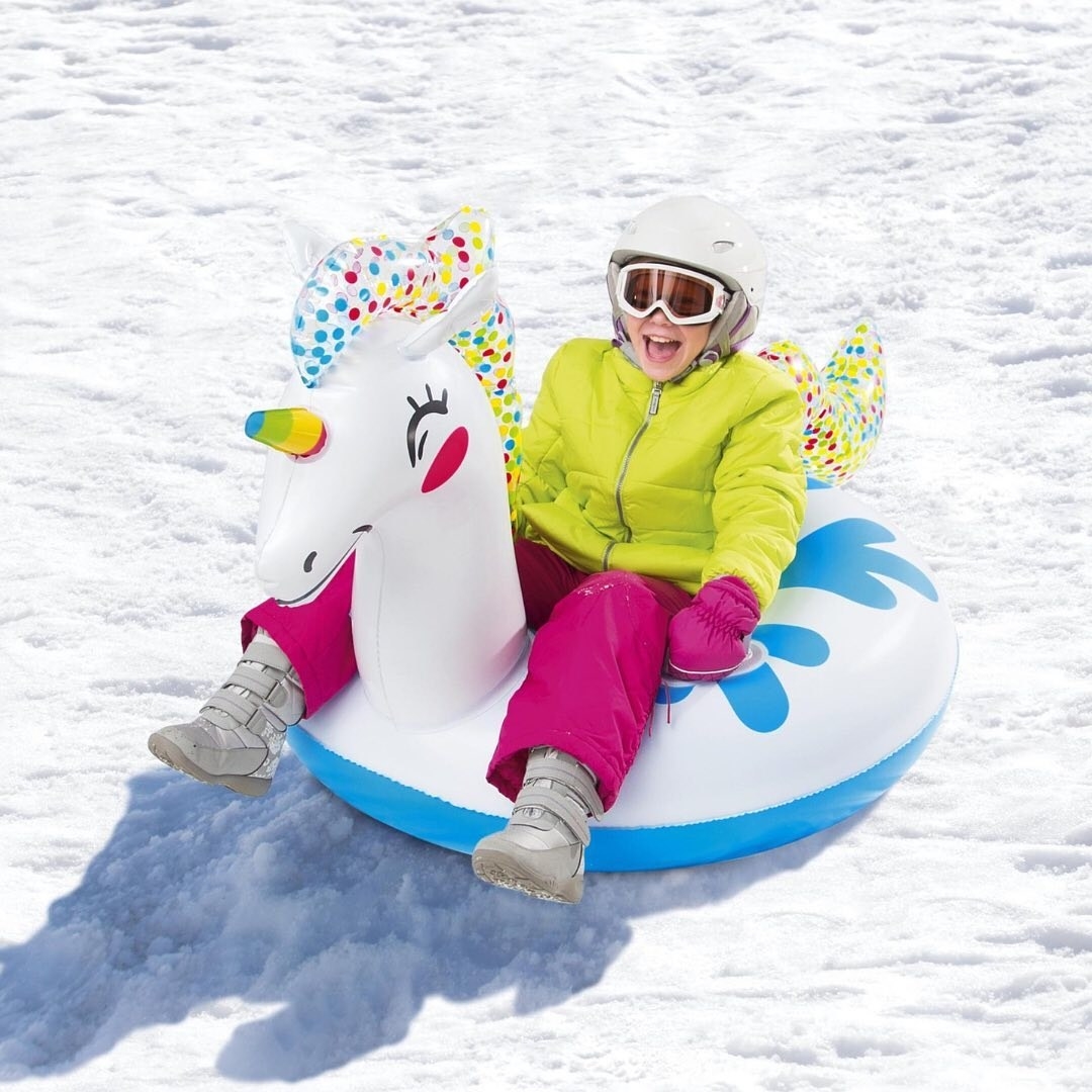 A model using the unicorn snow tube