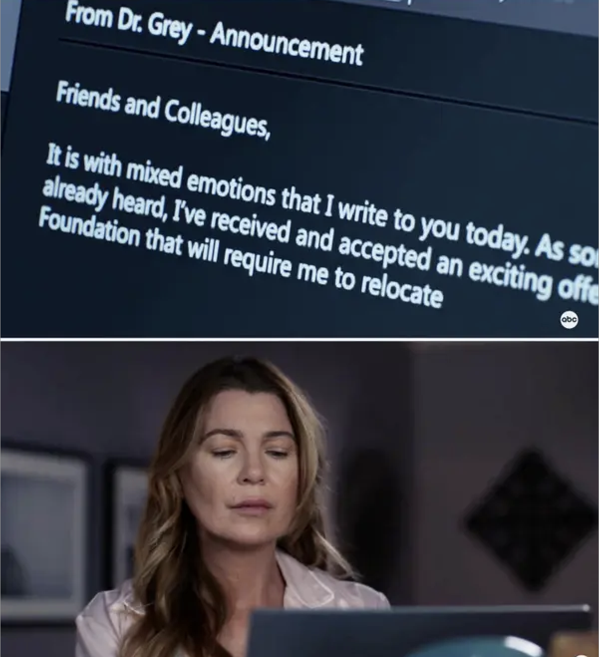 meredith writing the email on her laptop