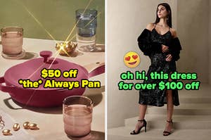 $50 off the always pan and over $100 off black sequined dress
