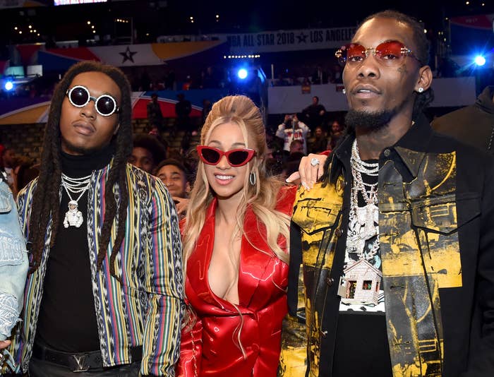 A closeup of Cardi, Offset and Takeoff