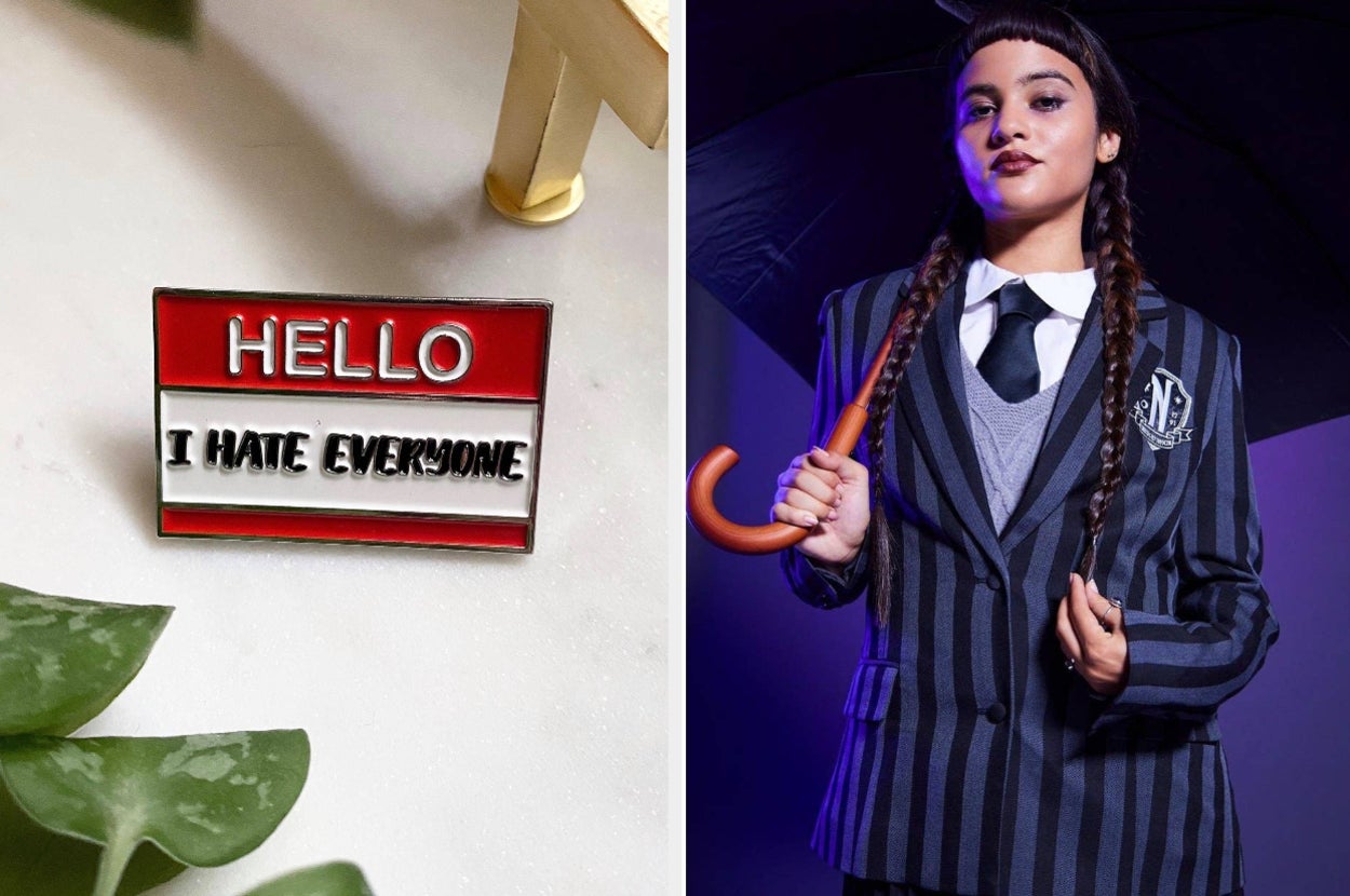 an i hate everyone pin and a wednesday blazer from the netflix series