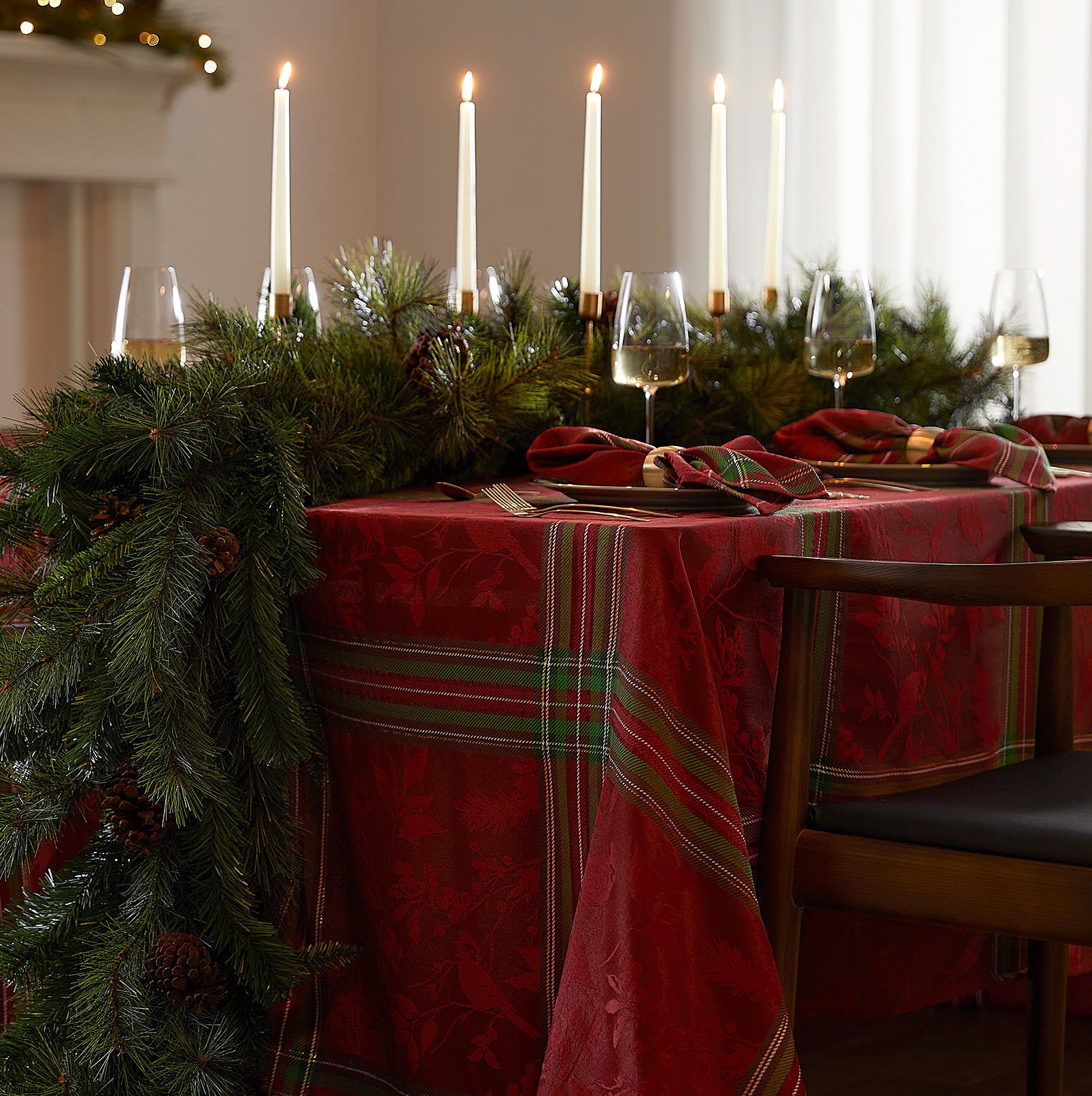 the table cloth on a decorated table