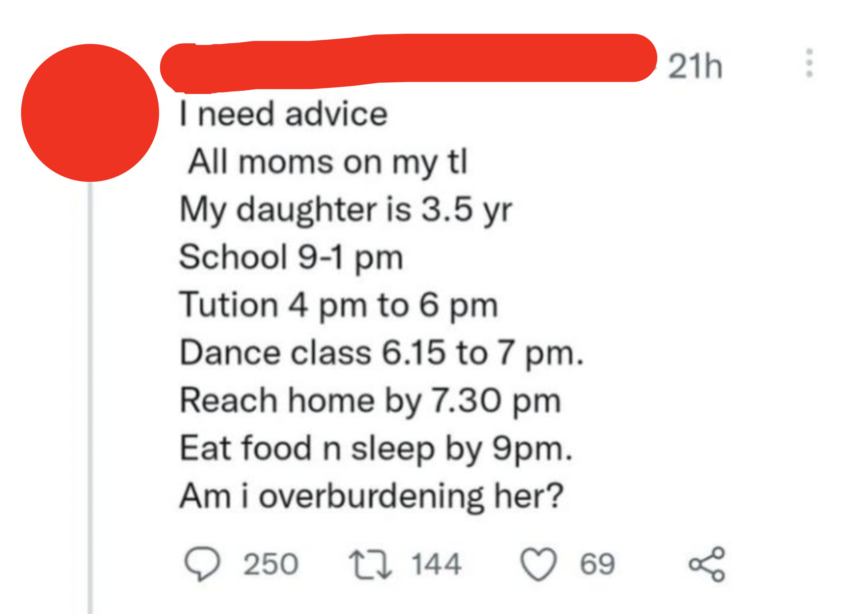 mom posts a whole full schedule that her daughter has and asks if it&#x27;s too much