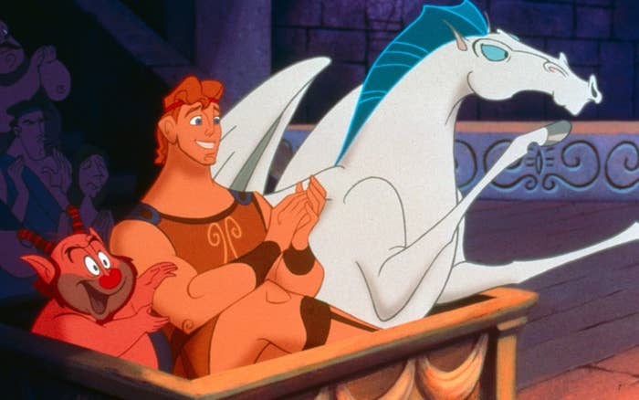 Hercules, Phil, and Pegasus applauding