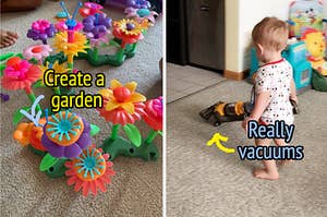审稿人的孩子的花卉创造使用建筑物/孩子使用真空的孩子