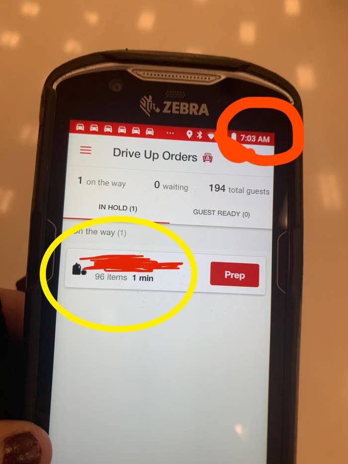 order at 7:03 am of 98 items