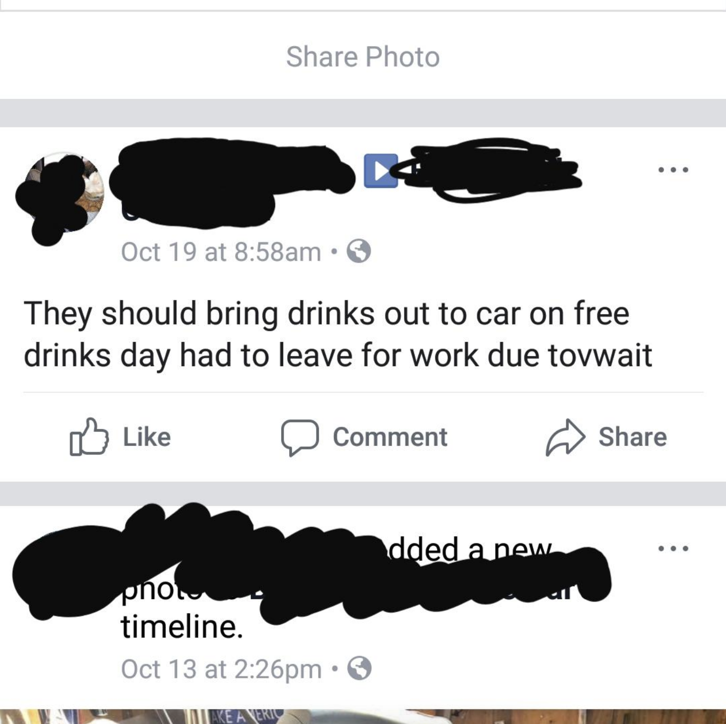 &quot;They should bring drinks out to car on free drinks day. Had to leave for work due to wait&quot;