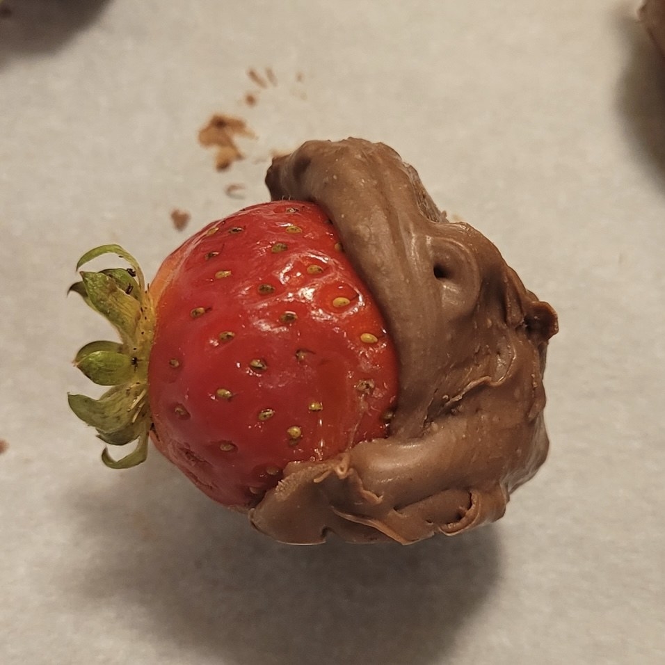 Closeup of a chocolate-covered strawberry
