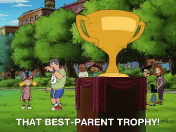 Helga from hey arnold&#x27;s dad pointing at a trophy with the caption &quot;that best-parent trophy!&quot;