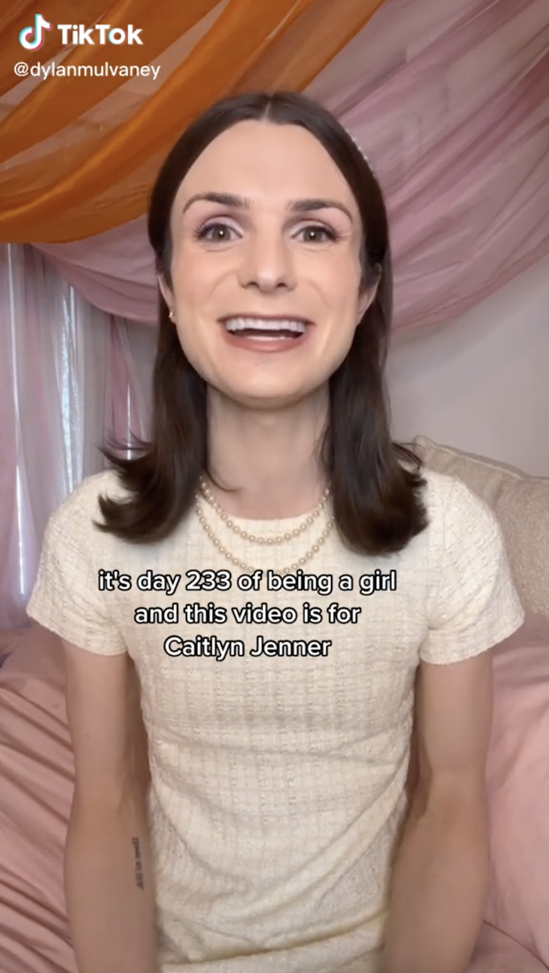 Screenshot of Dylan smiling with the caption, &quot;it&#x27;s day 233 of being a girl and this video is for Caitlyn Jenner&quot;