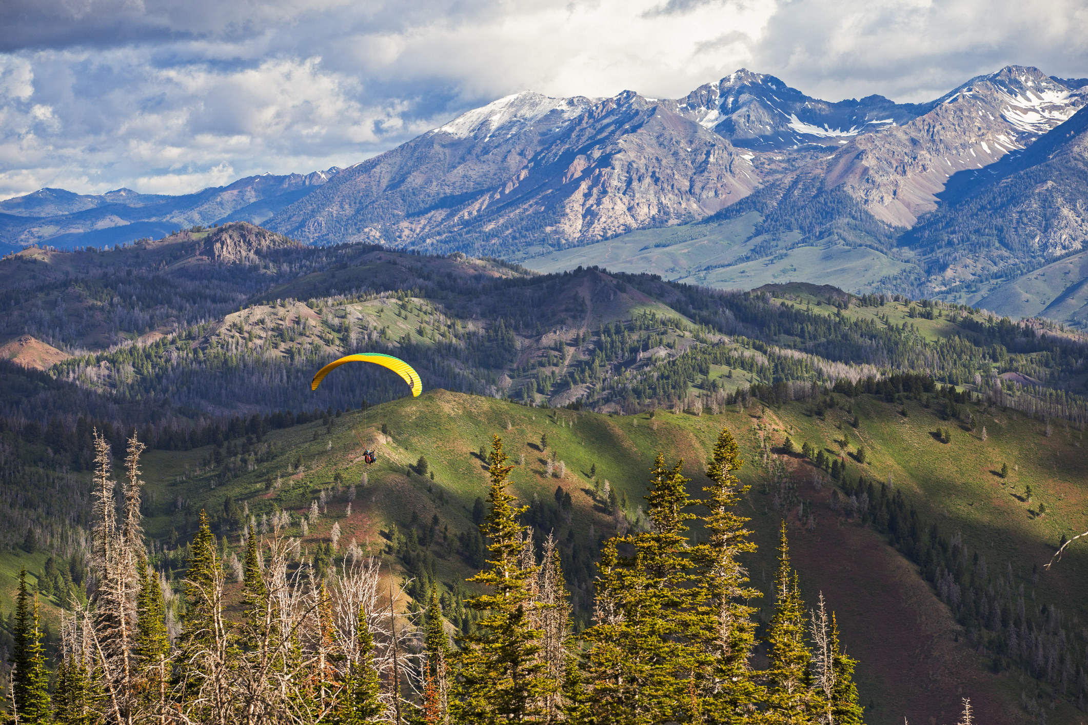 A person paragliding in Sun Valley.