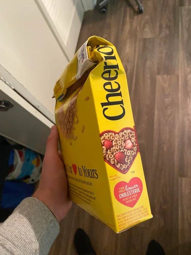 the top of a Cheerios box rolled down