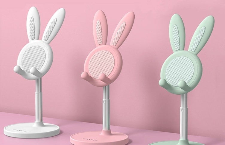 soporte ajustable para celular en forma de orejas de conejo en tres colores: blanco, rosa y verde