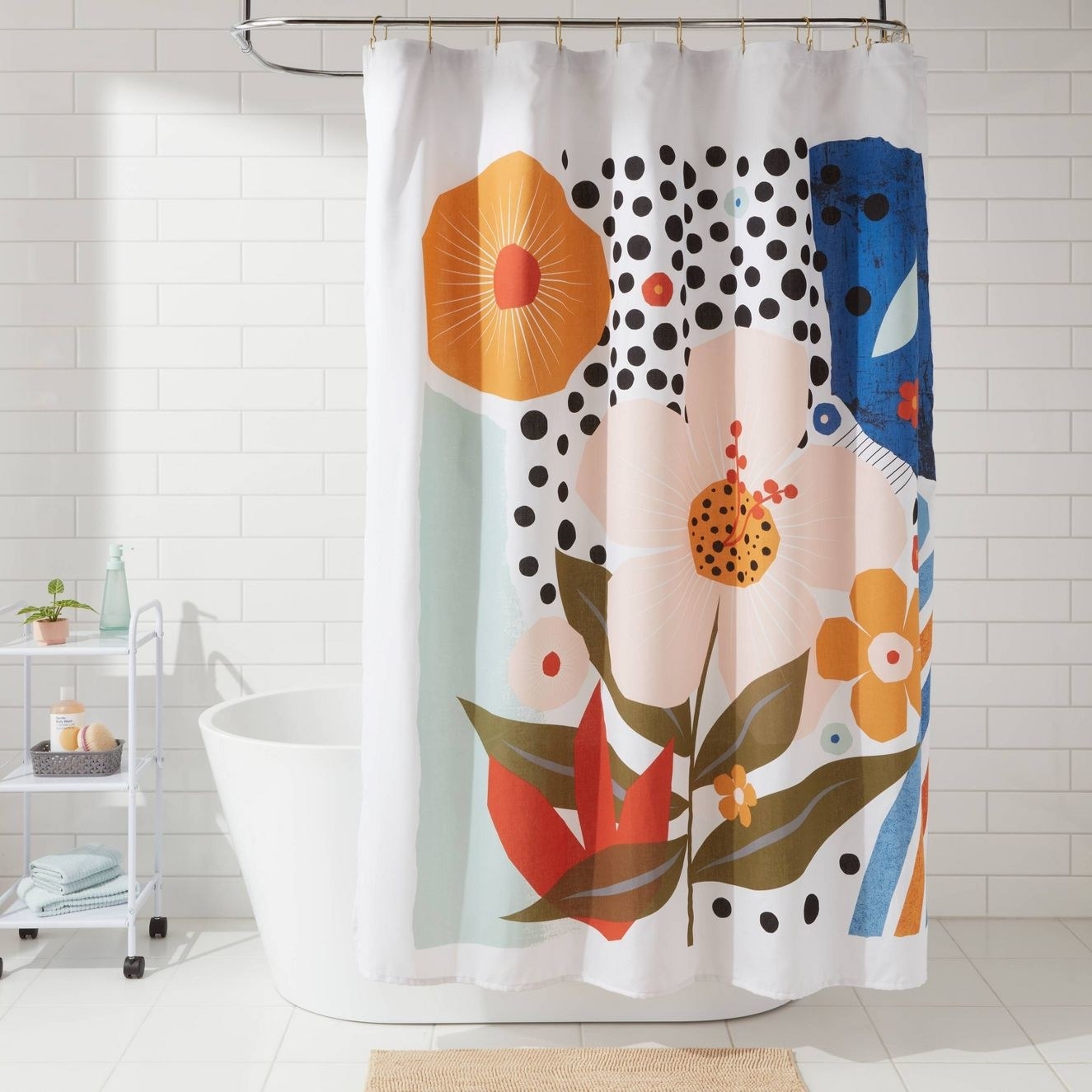 The shower curtain on a shower