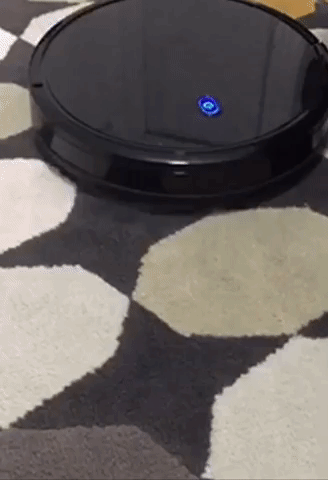 reviewer's robot vacuum in motion on carpet