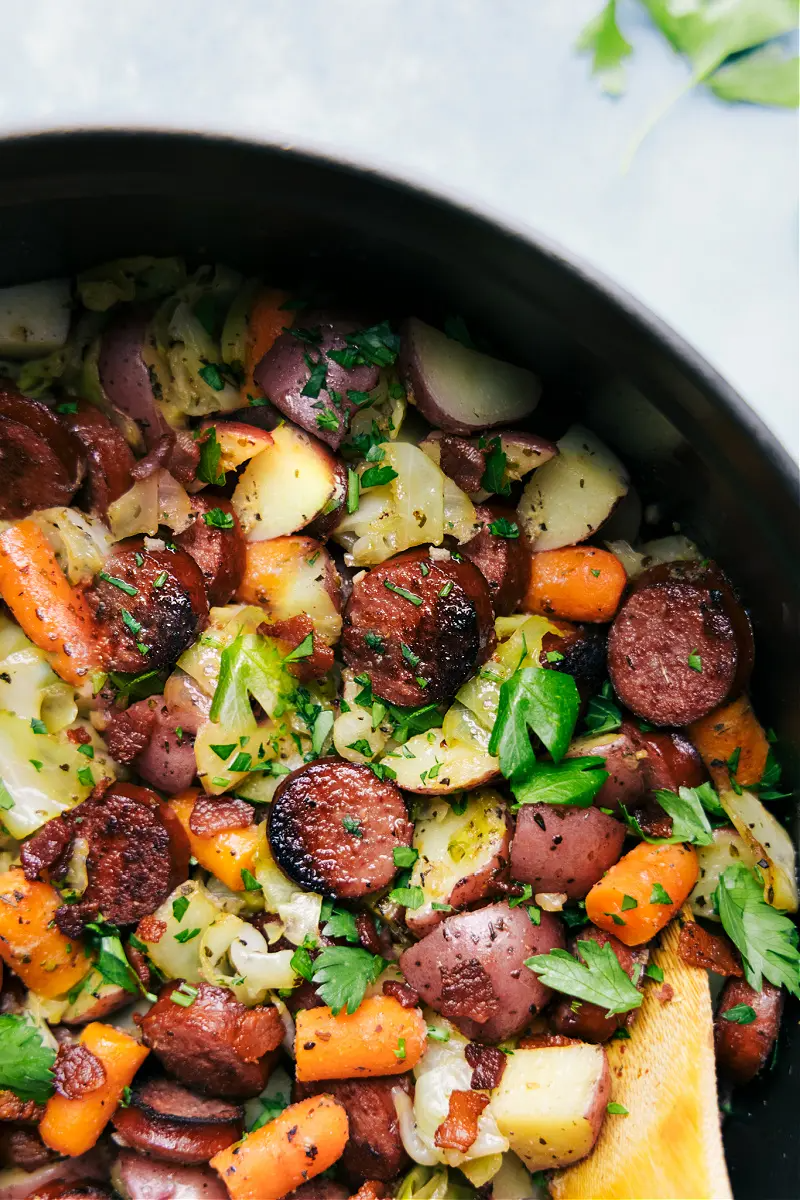 One-Skillet Cabbage Potatoes and Sausage Dinner
