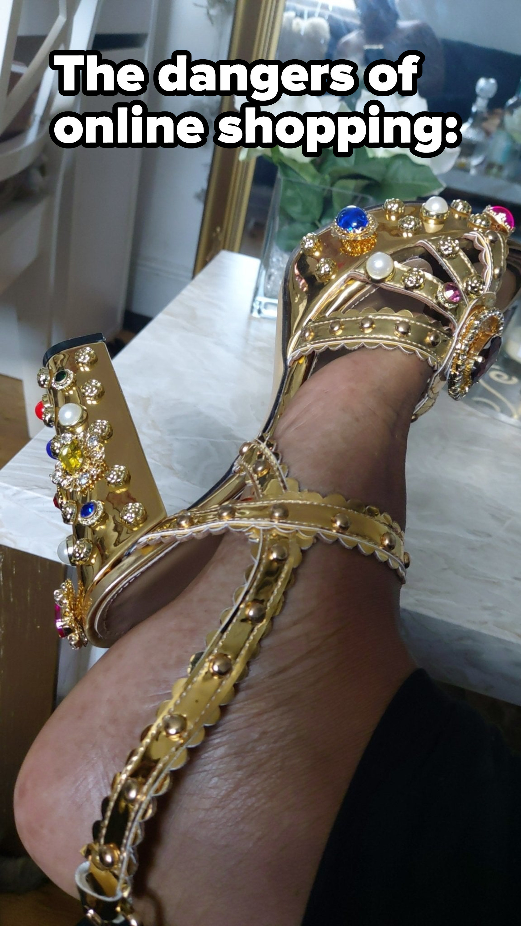 A bedazzled high heel