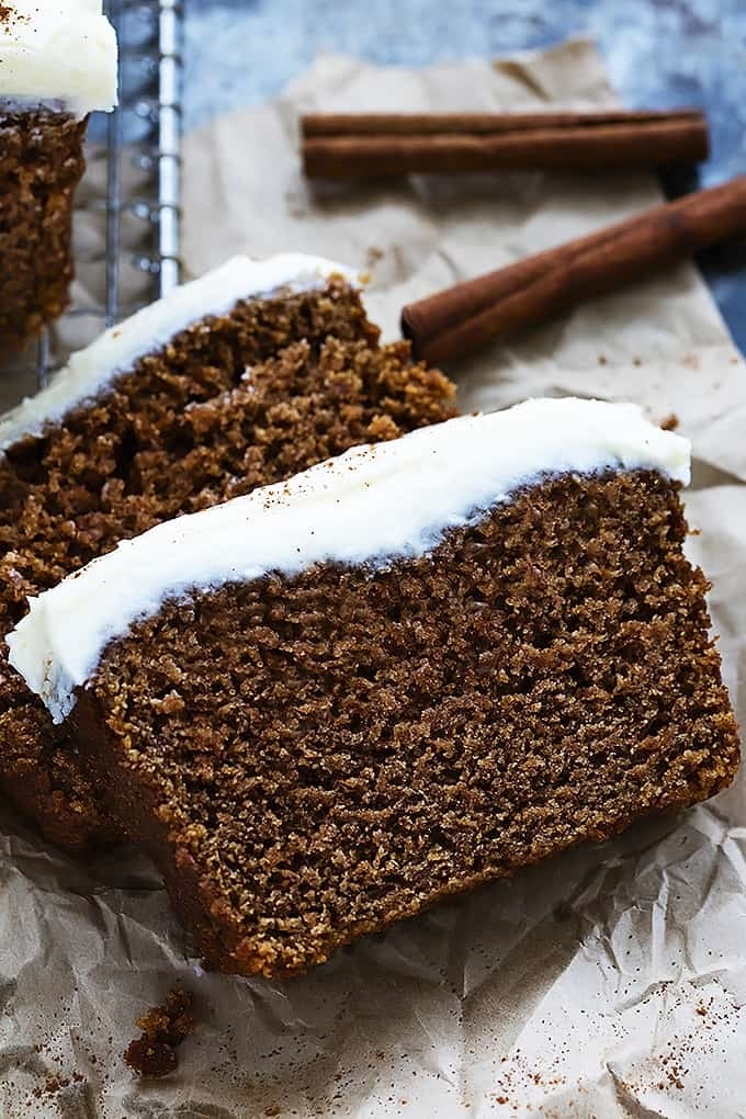 A gingerbread loaf with icing