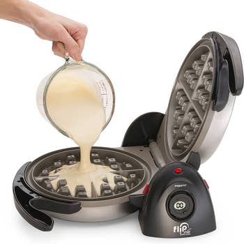 Batter being poured in the waffle maker