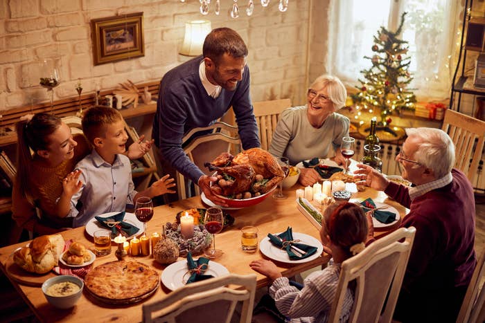 a family having Christmas dinner