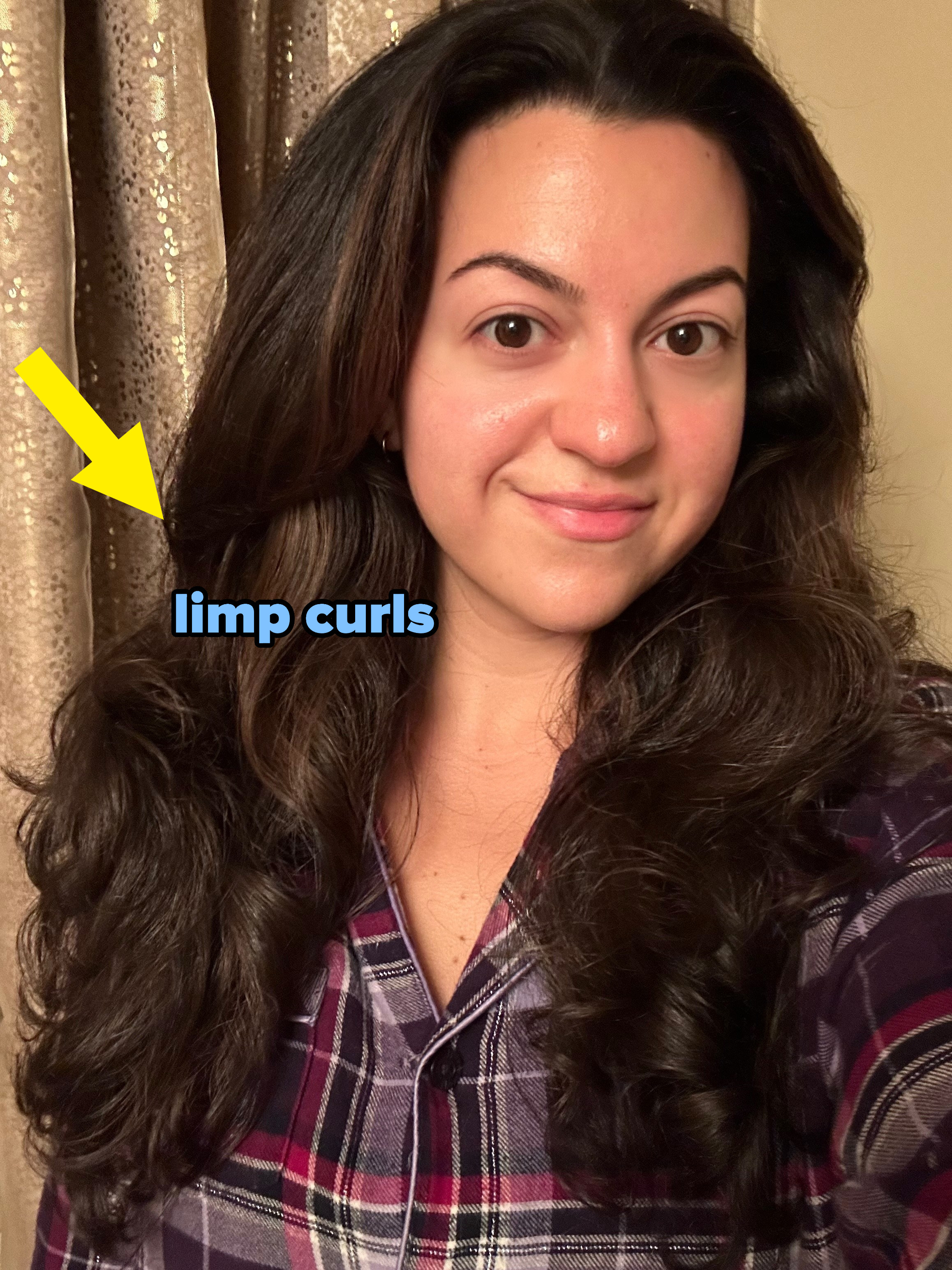 the author showing her limp curls the next morning