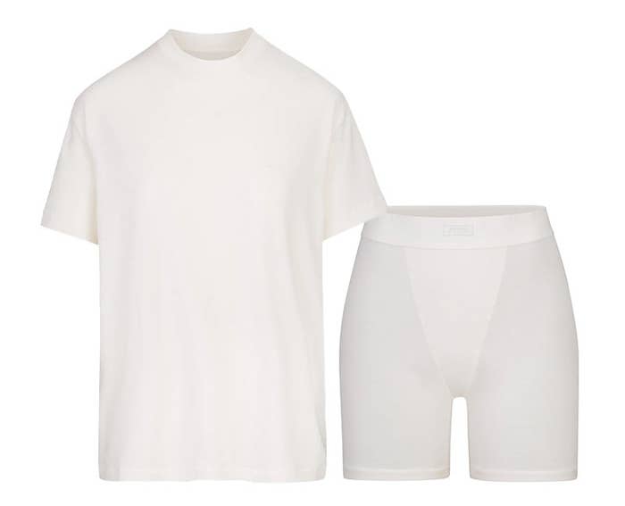 A matching white shirt and fitted boxers