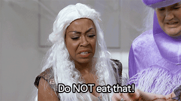 A woman exclaiming &quot;do not eat that&quot;