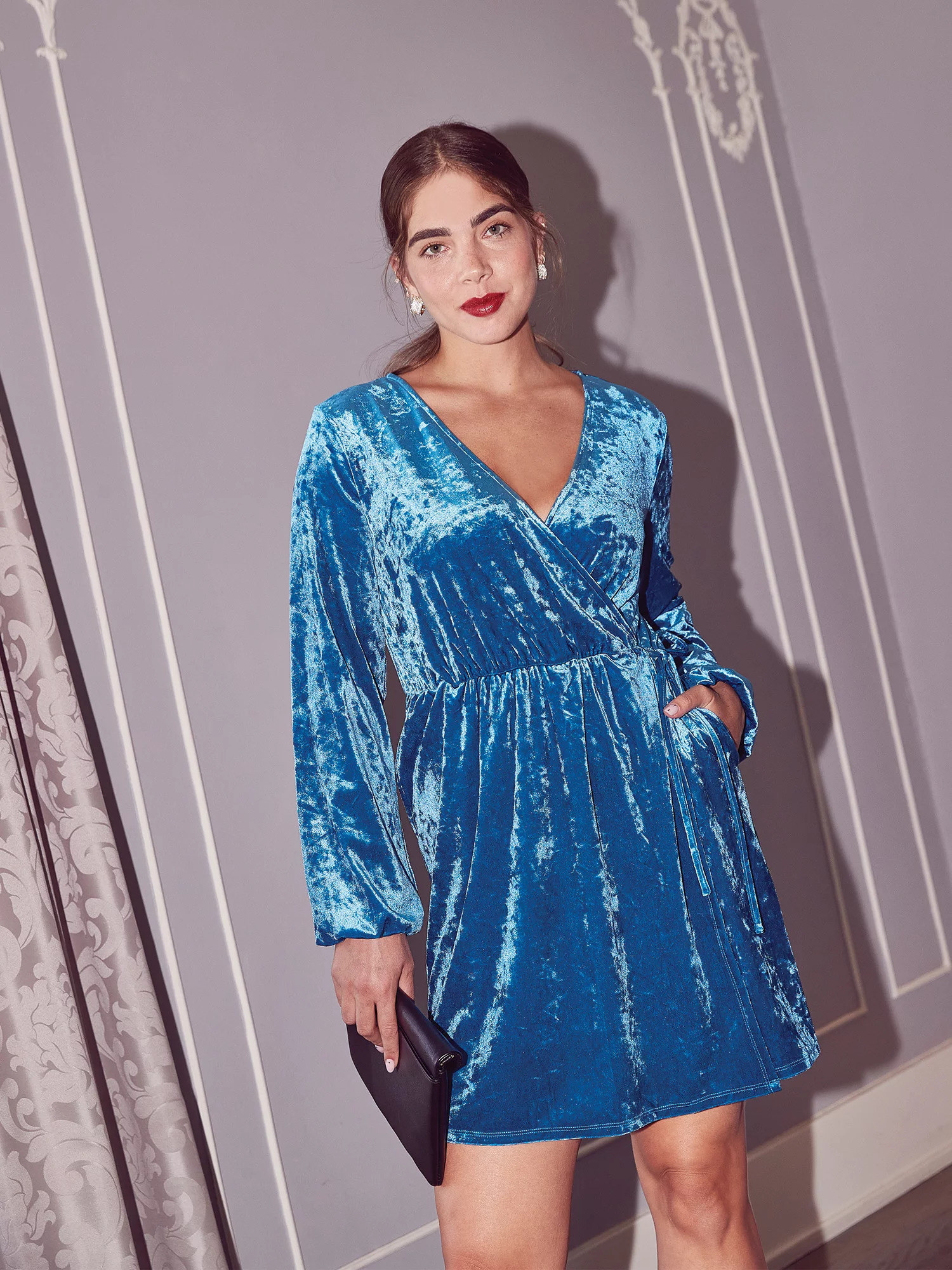 Model wearing the Mykonos blue dress