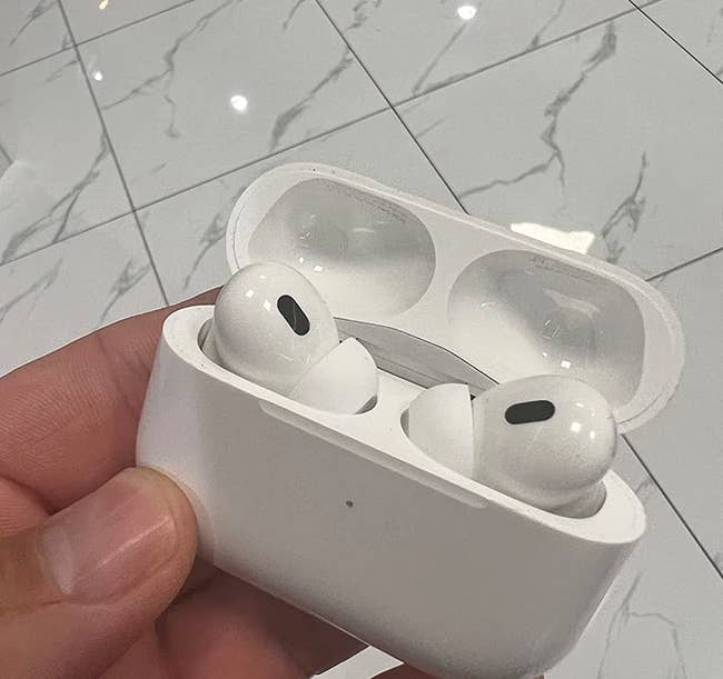 reviewer photo of the airpods in their case