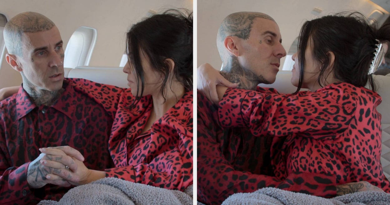 Fans Are Tearing Up Over The Way Kourtney Kardashian Comforted Travis Barker In Heartwarming Footage Of Her Holding His Hands And Reciting A Prayer Before Their Plane Took Off