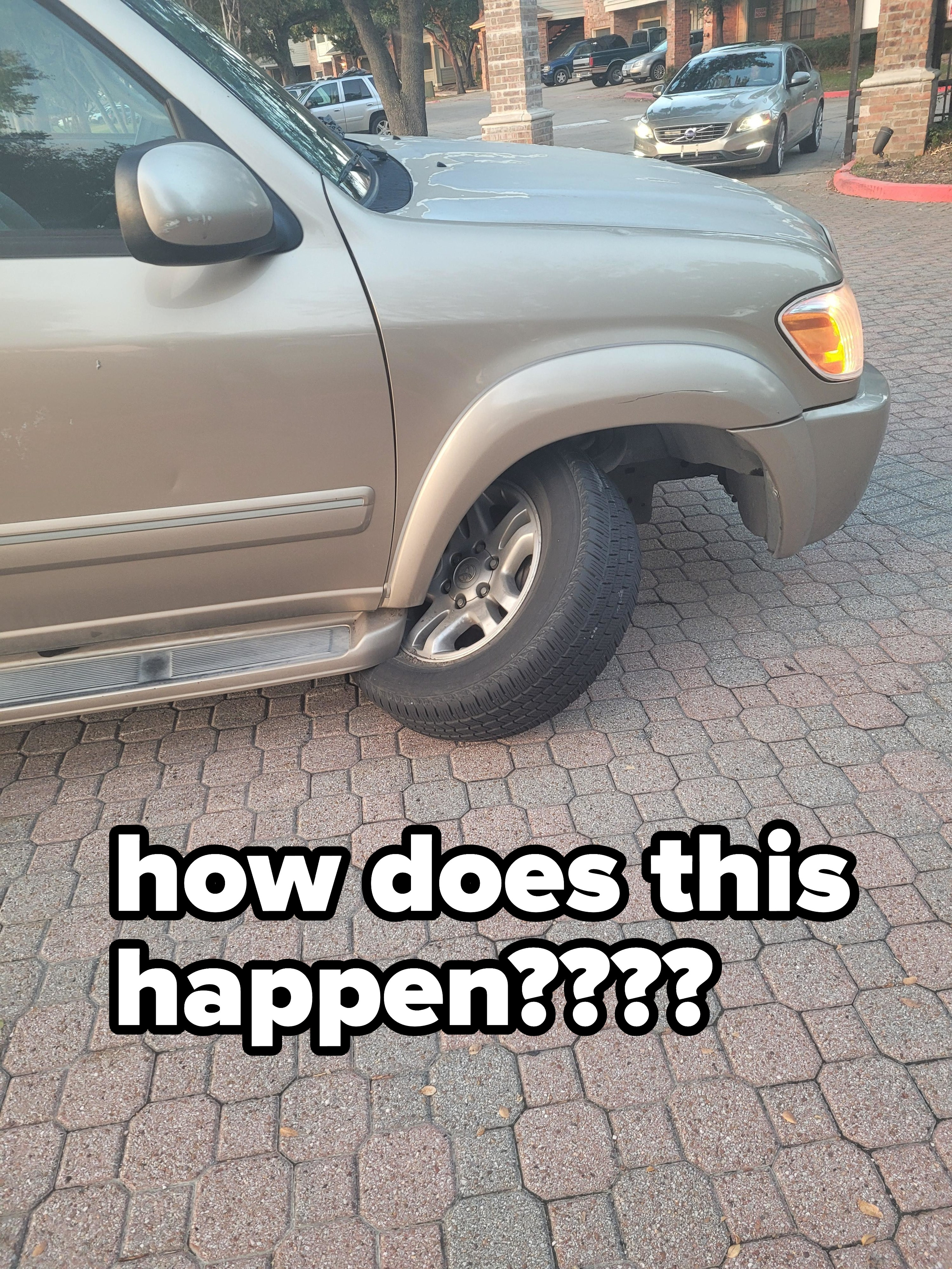 Front tire on a car but at a diagonal