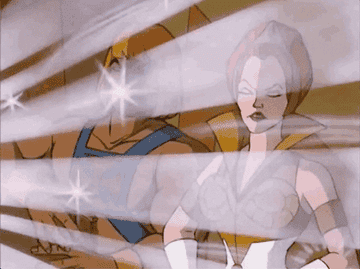 gif of two cartoon characters being blinded by bright light