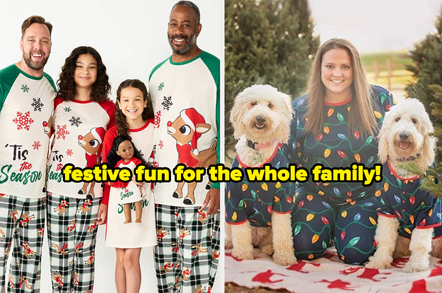 Holiday Family Matching PJs with Pet Bandana in Multiple Winter Patterns