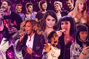 A collage of pop star images