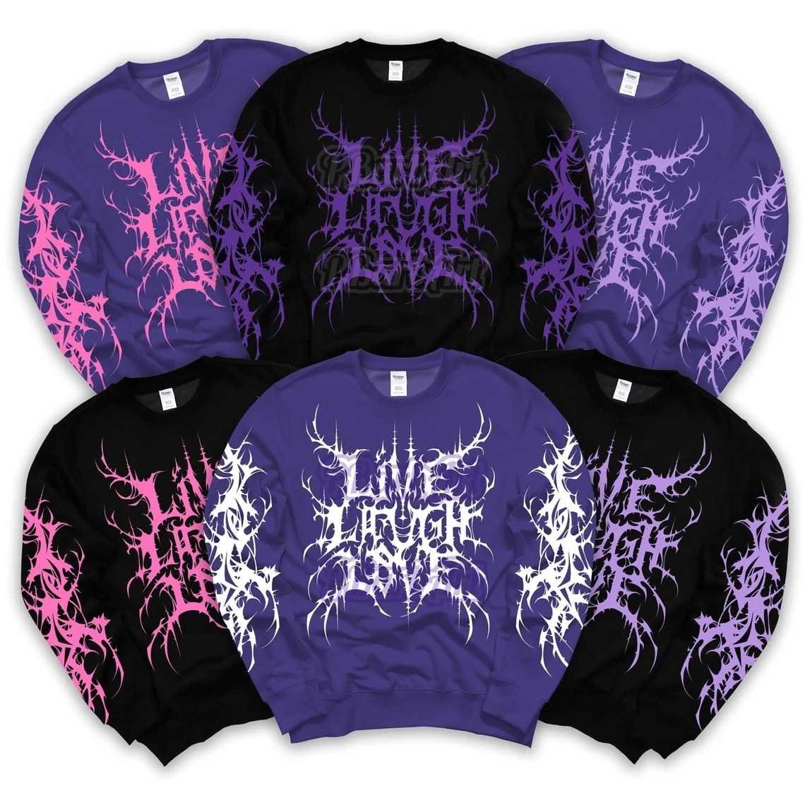 long sleeve shirts that say live laugh love in metal script