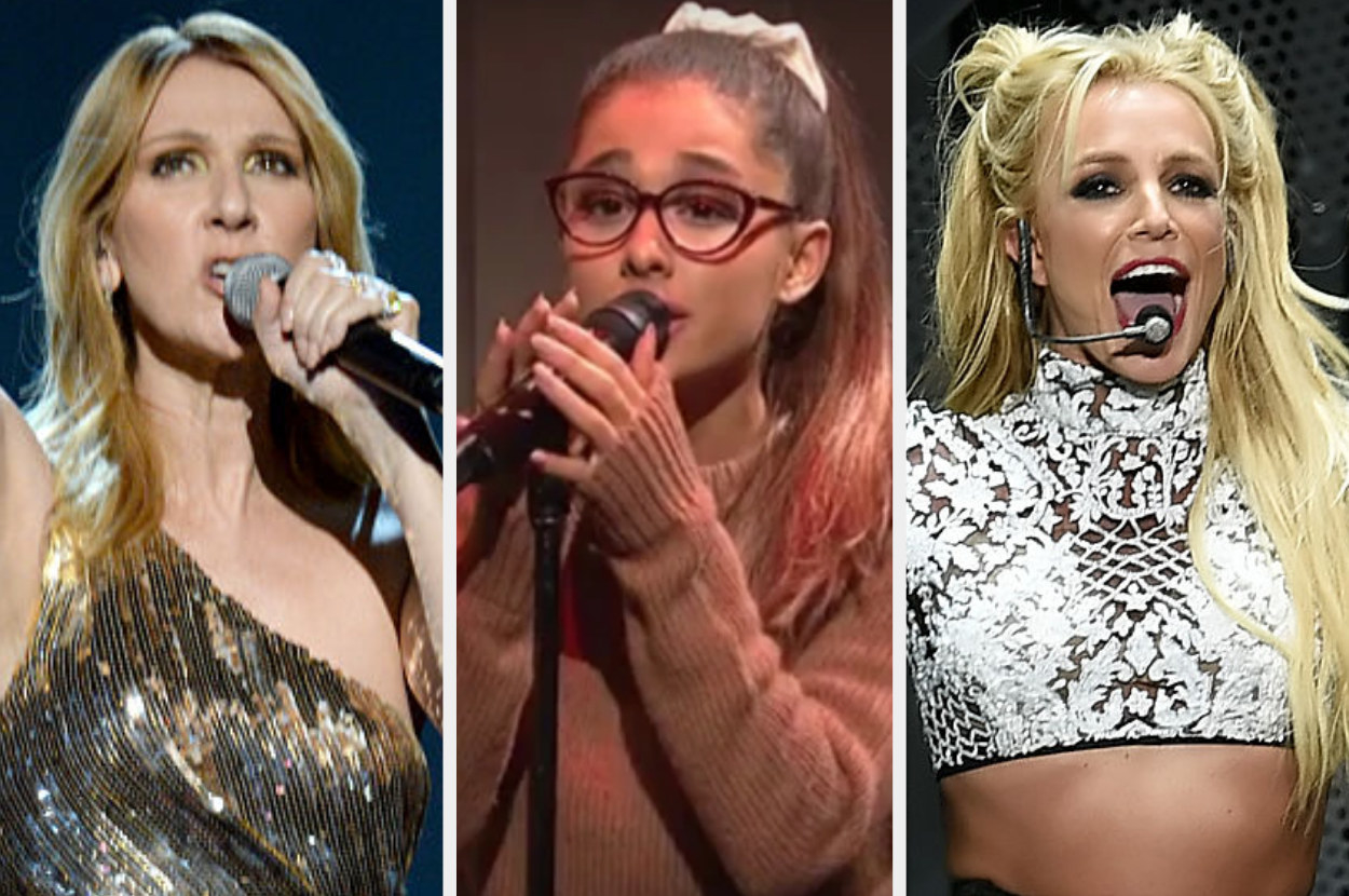Celine Dion, Ariana Grande, Britney Spears performing