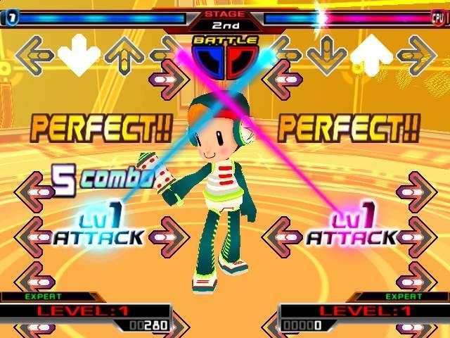 Still from home console version of DDR Supernova, depicting battle mode.