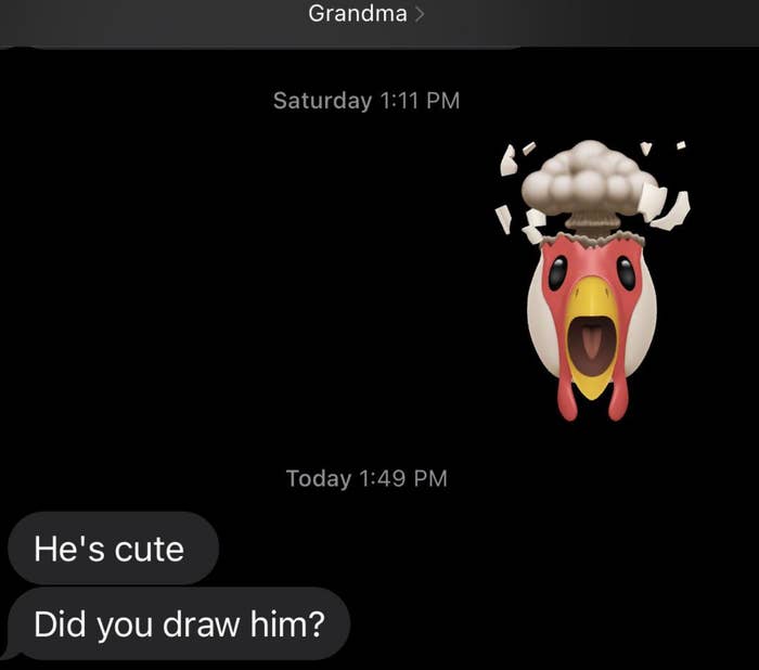 &quot;He&#x27;s cute, did you draw him?&quot; in response to a cartoon emoji