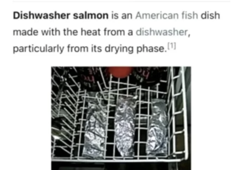 foil-wrapped fish on the the dishwasher rack