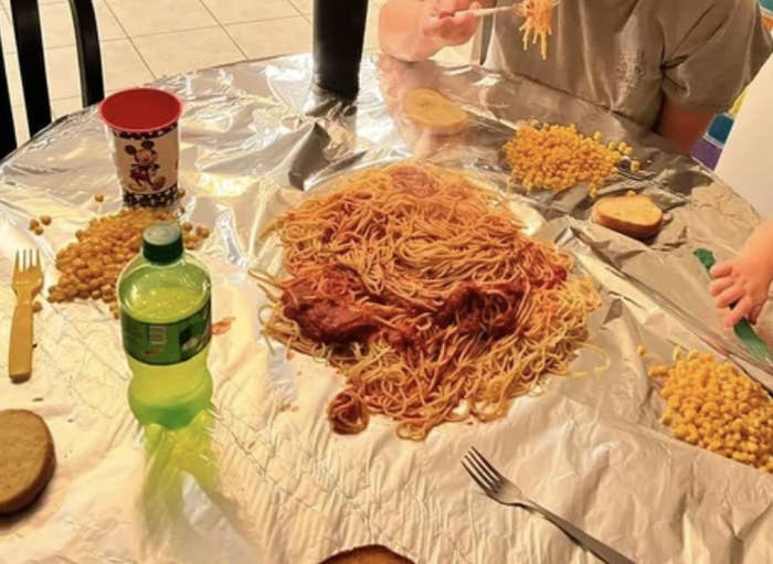 Spaghetti on a table