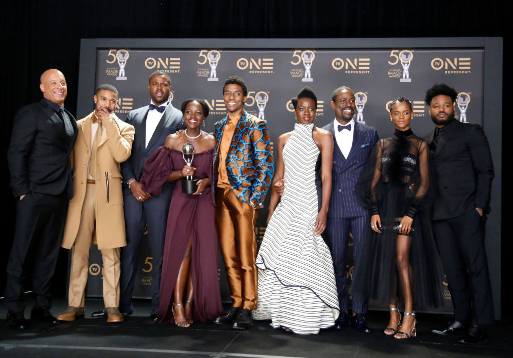Chadwick and the cast of Black Panther on the red carpet