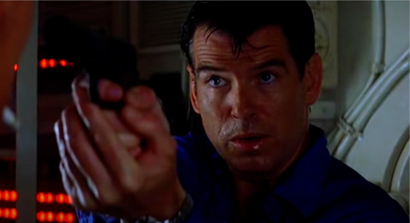 James Bond pointing a gun at someone