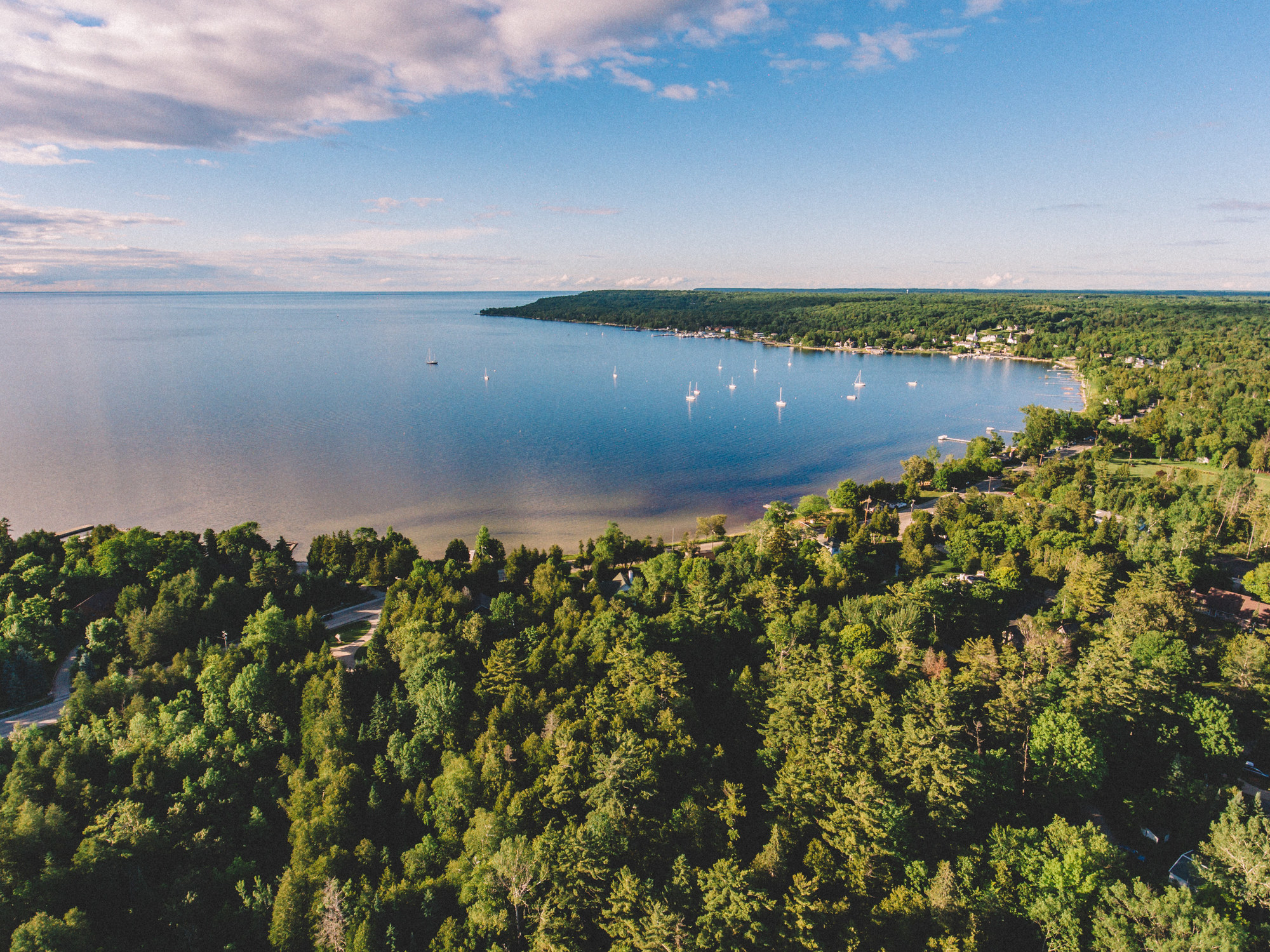 A cove surrounded by forest in Door County.