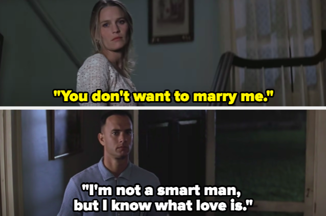 A woman says &quot;You don&#x27;t want to marry me&quot; and a man responds &quot;I&#x27;m not a smart man, but I know what love is&quot;